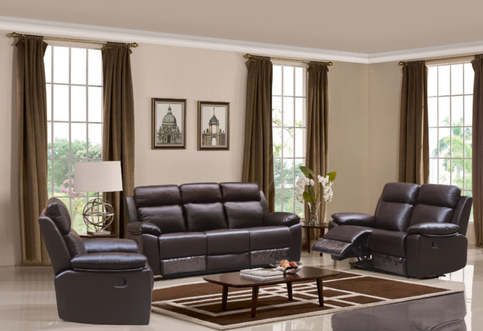 Leo Recliner 3-PC Living Room Sofa Set – Leather Air Code # G03 Brown