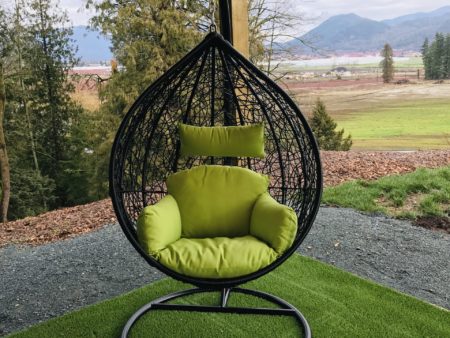 Teardrop swing with green cushion