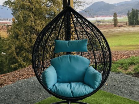 Teardrop swing with blue cushion