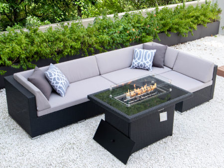 Classic L with fire table and light grey cushions