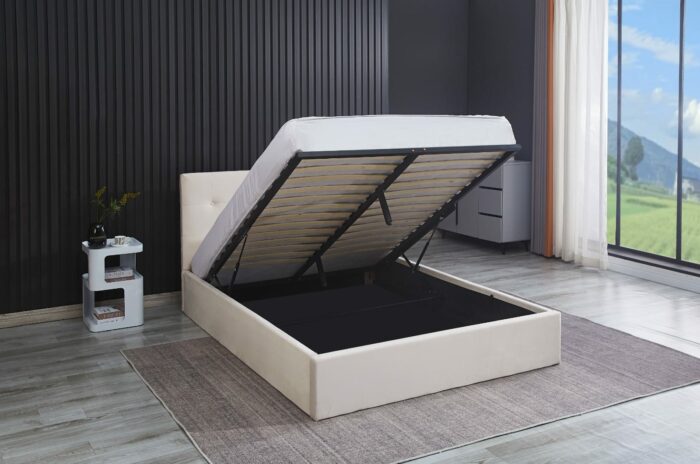 Havannah – Beige Velvet Fabric Hydraulic Lift Storage Bed Frame