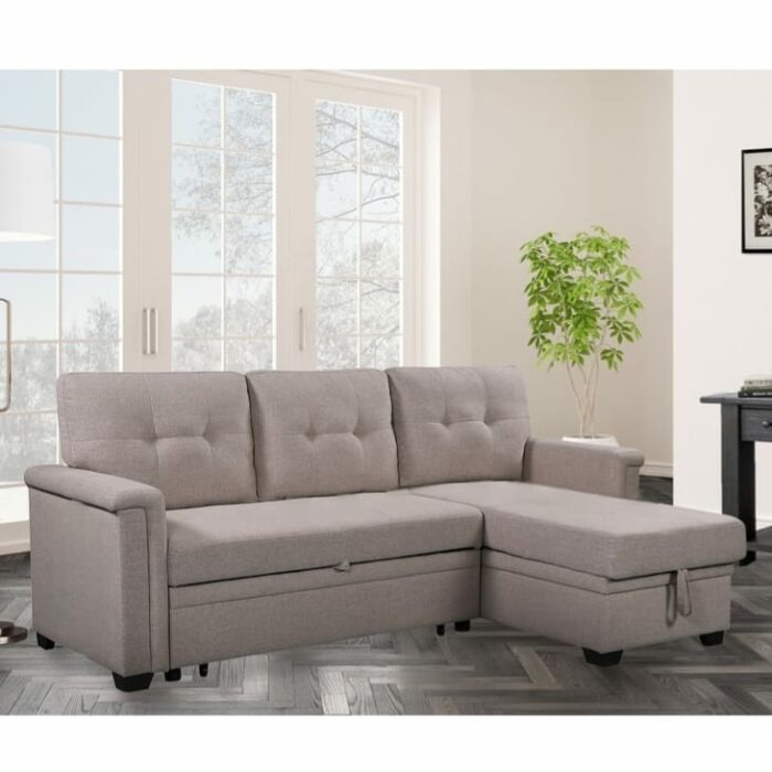 Jasper Sectional Sofa Bed With Storage – Beige
